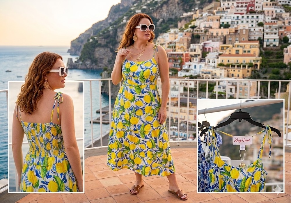 Kenny flowers Positano Large Resort Dress Lemons Smocked back Spaghetti straps